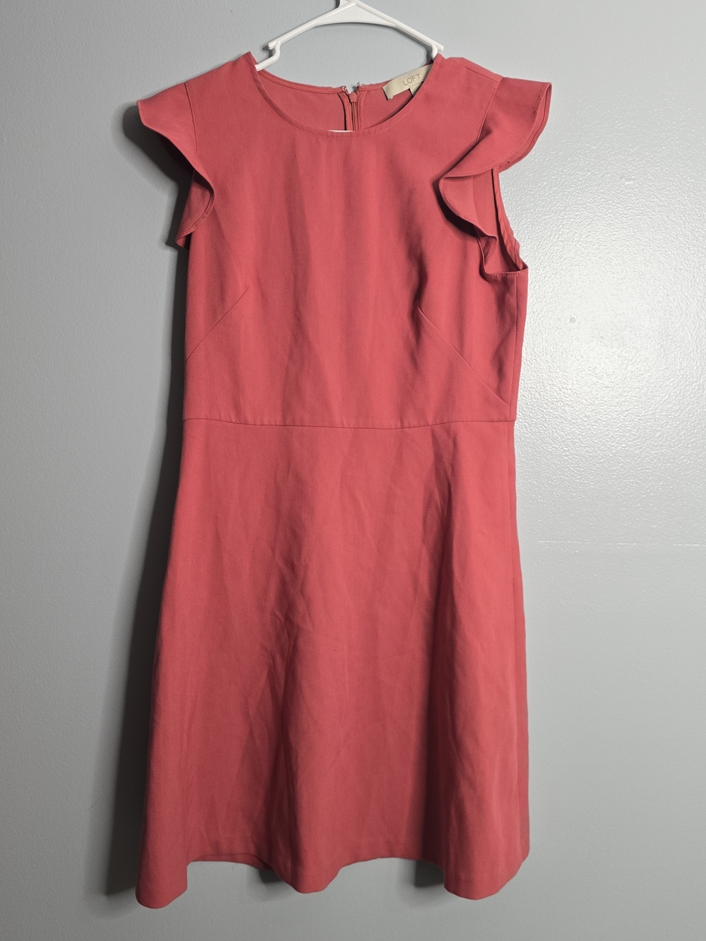 LOFT Coral Pink Flutter-Sleeve Fit-and-Flare Mini Dress